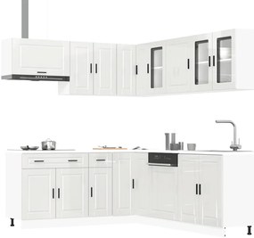 vidaXL 11 peças armário de cozinha conjunto Porto brilho branco