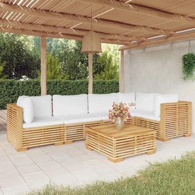 vidaXL 6 pcs conjunto lounge jardim c/ almofadões madeira teca maciça