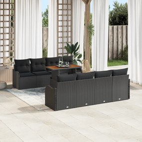Conjunto de 9 Peças de Sofá de Jardim com Almofadas Preto Rattan Polie