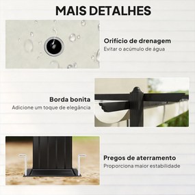 Pérgola de Jardim 4x3 m com Telhado Retrátil Estrutura de Alumínio UPF30+ Orifícios de Drenagem Pérgola de Exterior Creme