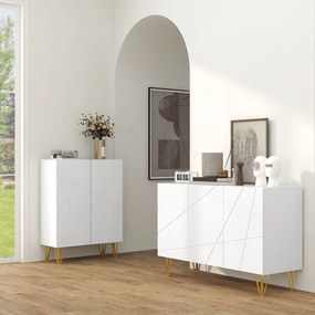 Aparador para Sala Aparador de Entrada com 3 Portas e Prateleiras Ajustáveis para Cozinha Sala 120x40x75 cm Branco Brilhante