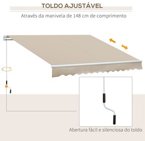 Toldo Manual Retrátil 350x250 cm Toldo para Varanda com Manivela de Me