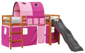 Cama alta para criança com túnel 90x200 cm pinho maciço rosa