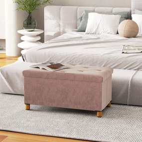 Banco de Armazenamento Dobrável Capacidade de 67 L  Estofado em Veludo Carga 120 kg 76x38x38 cm Rosa Claro