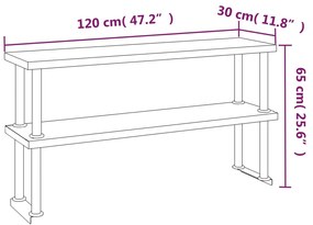 Mesa trabalho cozinha c/ prateleira 120x60x145cm aço inoxidável