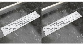 VidaXL Dreno de chuveiro linear 2 pcs onda 530x140 mm aço inoxidável