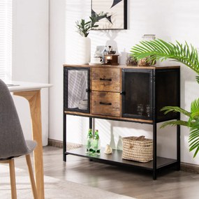 Aparador Industrial "ULRIK" 100x35x85 cm – 2 Armários, 2 Gavetas e Pra
