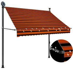 vidaXL Toldo retrátil manual com LED 200 cm laranja e castanho