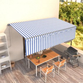 Toldo retrátil automático com estore 5x3 m azul e branco