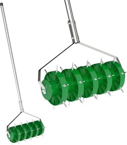 Rolo arejador de relva com pega removível em 3 peças, arejador de relva manual, 45 x 21 x 140 cm, verde escuro