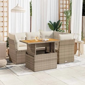 vidaXL 5 pcs conjunto de sofás p/ jardim com almofadões vime PE bege