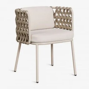 Pack De 4 Cadeiras De Jardim Com Braços Em Alumínio E Corda Trançada Tevary Tapioca Bege & Tela Bege Tapioca - Sklum