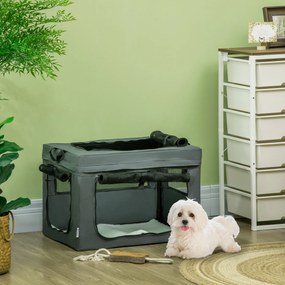 Saco de transporte dobrável para animais de estimação com alça em tecido de malha, 60 x 42 x 42 cm, cinzento-preto