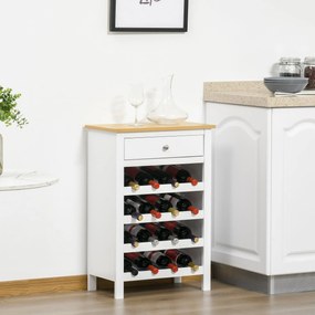 Aparador de Cozinha Moderno com 1 Gaveta e 4 Suportes para 16 Garrafas de Vinho Armário Auxiliar para Sala de Estar Anti-Tombo 55x30x80cm Branco