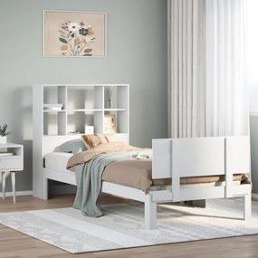 vidaXL Cama com estante sem colchão 90x200 cm pinho maciço branco