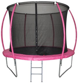 HOMCOM Trampolim de Jardim Φ244cm Trampolim para Crianças e Adultos com Rede de Segurança Cobertura nas Bordas e Escada para Exterior Rosa