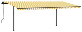 Toldo retrátil manual com postes 3,5x2,5 m amarelo e branco