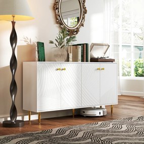 Aparador de sala 140 x 35 x 77,5 cm com prateleiras ajustáveis e armários com portas, branco