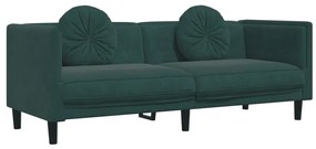 3 pcs conjunto de sofás com almofadas veludo verde-escuro