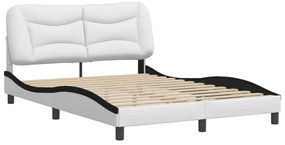 Estrutura cama c/ cabeceira 140x200 couro artif. branco/preto