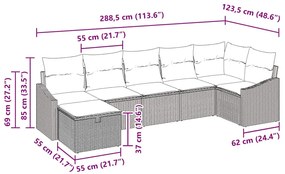 Conjunto de Sofá de Jardim com 7 Peças , Almofadas Bege, Rattan Sintét