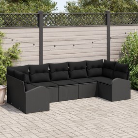 Conjunto de Sofá de Jardim vidaXL 7 Peças com Almofadas Preto Rattan P