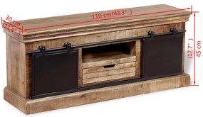 Móvel TV 2 portas deslizantes, mangueira maciça, 110x30x45 cm