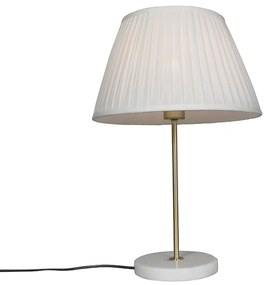 Candeeiro de mesa retro em latão com abajur plissado creme 35 cm - Kaso Retro