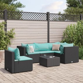 6 pcs conjunto lounge de jardim c/ almofadões vime PE preto