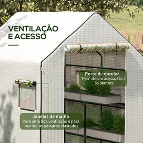 Cobertura de Substituição para Estufa 140x143x190 cm (NÃO INCLUIDA) com Janela Porta Anti-UV Proteção de Plantas para Jardim Branco