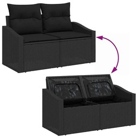 Conjunto de Sofá para Jardim com Almofadas de 14 Peças Preto Vime Poli