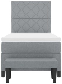 Cama Box com Colchão e Banco Cinza Claro 90x200 cm Tecido