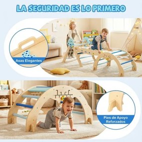Conjunto de escalada triangular para crianças dobrável com arco, rampa e escalador, brinquedo de madeira para bebés, brinquedo Montessori azul