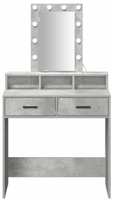 mesa de maquilhagem vidaXL com luzes LED cinza de betão 79x41x140 cm
