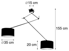 Candeeiro de suspensão preto com abajur 35 cm azul claro ajustável - Blitz II Moderno