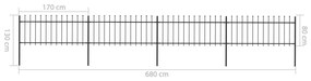 Cerca jardim com topo em lanças 6,8x0,8 m aço preto