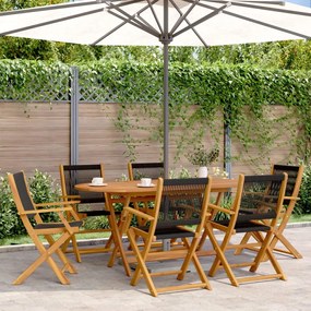vidaXL 7 pcs conj. jantar p/ jardim polipropileno/madeira maciça preto