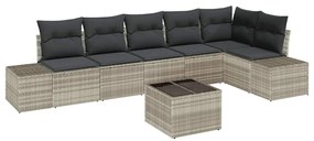 Conjunto de Sofá de Jardim de 7 Peças com Almofadas Cinza de Rattan Po
