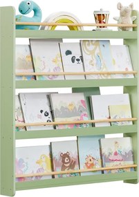 Estante infantil 12 x 80 x 100 cm com 4 níveis para quartos infantis e salas de jogos verde louro-natural