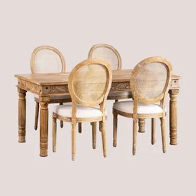 Conjunto De Mesa Retangular Em Madeira De Manga (160x90 Cm) Taraz E 4 Cadeiras De Jantar Em Tecido Sunna Madeira Natural - Sklum