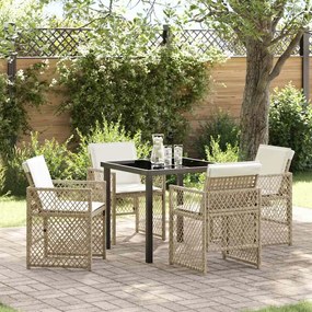 Conjunto de Jantar de 5 Peças para Jardim com Almofadas Bege Poliéster