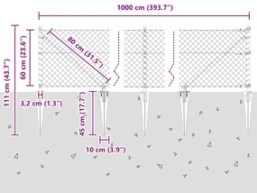 Conjunto de Postes de Cerca Prateado 0.6 x 10 m Aço galvanizado