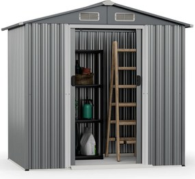 Abrigo Jardim 196 x 142 cm de armazenamento para exterior com 4 ventilações Portas Rampa Luvas Organizador de ferramentas Cinza
