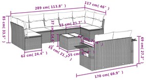 10 pcs conj. sofás jardim com almofadões vime PE castanho
