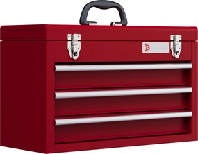 DURHAND Caixa de ferramentas com 3 gavetas, compartimento superior, fechos de aço, alça de transporte, 51x22x32 cm, Vermelho | Aosom Portugal