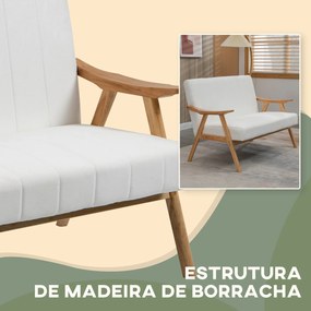 Sofá de 2 Lugares Moderno Estofado em Poliéster com Assento Acolchoado e Pés de Madeira 126x74x82 cm Creme