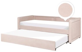 Cama dupla em bombazine rosa salmão 90 x 200 cm MIMIZAN Beliani