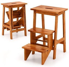 Banquinho de madeira e borracha 3 em 1 com alça prática - Natural