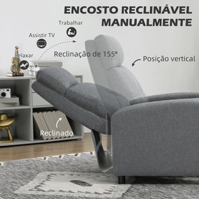 Poltrona Relax Reclinável até 155° Poltrona Reclinável Manual Estofado para Pessoas com Altura Inferior 195cm 67x87x98cm Cinza