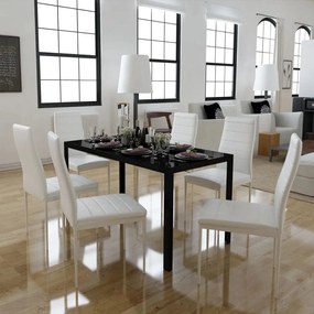 vidaXL Conjunto mesa de jantar 7 pcs preto e branco